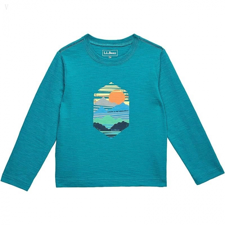 L.L.Bean Graphic Tee Glow in the Dark Long Sleeve (Big Kids) Teal Blue Horizon ID-S18vw9YT - Click Image to Close
