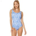 L.L.Bean BeanSport Scoop Neck Tanksuit Print Cobalt Gingham ID-A6w7T4MJ
