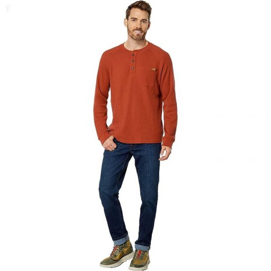L.L.Bean BeanBuilt Waffle Henley Rust Orange ID-pcPGSIh9