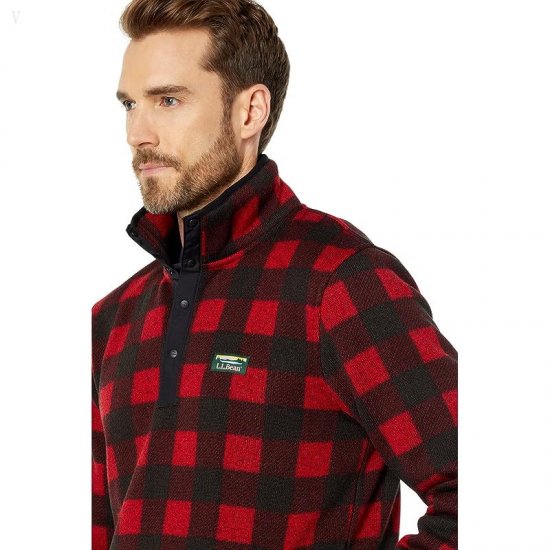 L.L.Bean Sweater Fleece Pullover Printed Buffalo Plaid Garnet ID-n2Wlr1zf