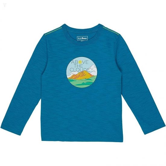L.L.Bean Graphic Tee Glow in the Dark Long Sleeve (Little Kids) Marine Blue Above The Clouds ID-6tp47waL