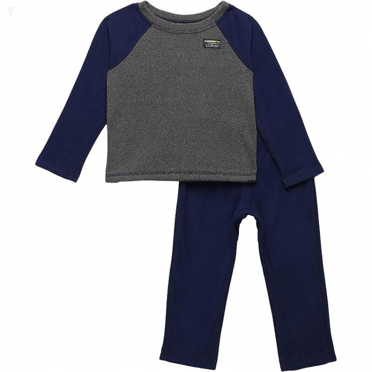 L.L.Bean Fitness Fleece Long Sleeve Tee/Pants Set Color-Block (Toddler) Gray Heather/Night ID-2f97E5JZ - Click Image to Close