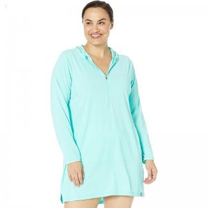 L.L.Bean Plus Size Sand Beach Cover-Up Hooded Tunic Beach Glass ID-tyu1PLZe
