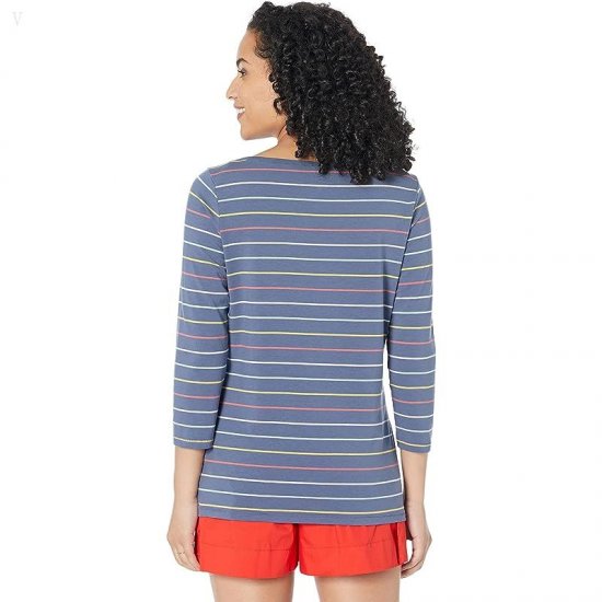 L.L.Bean Soft Stretch Supima Boatneck 3/4 Sleeve Stripe Vintage Indigo Multi Stripe ID-do3K7PFl