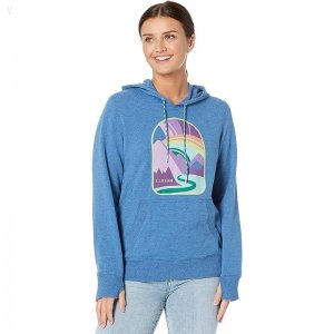 L.L.Bean Petite Bean's Cozy Camp Hoodie Graphic Marine Blue Heather Mountain Path ID-k1CZjkRj