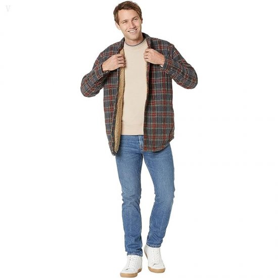 L.L.Bean Sherpa Lined Scotch Plaid Shirt Long Sleeve Regular Grey Stewart ID-10hMlScp