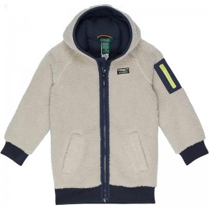 L.L.Bean Sherpa Fleece Long Coat (Little Kids) Soapstone/Carbon Navy ID-nzpqSoJm