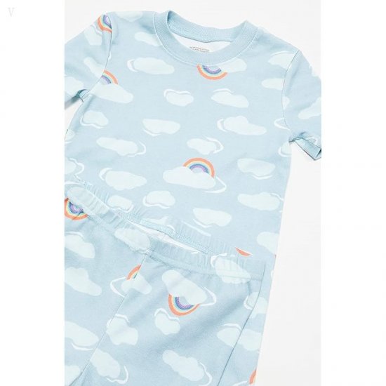 L.L.Bean Organic Cotton Fitted Short Sleeve Pajamas (Little Kids) Foggy Blue Clouds ID-vo7w3Zyn