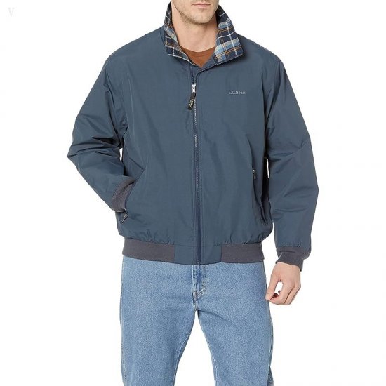 L.L.Bean Warm-Up Jacket Flannel Lined Regular Carbon Navy ID-tpEI82lT