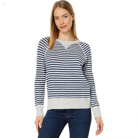 L.L.Bean Organic Cotton Slub Crew Neck Sweatshirt Sweater Stripe Navy Stripe ID-RqPnfptx