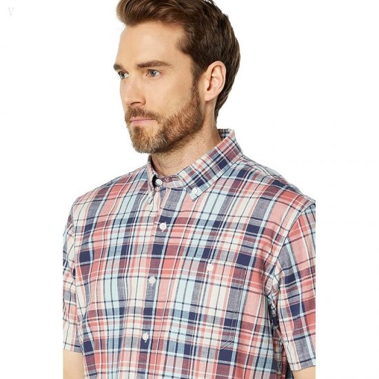 L.L.Bean Comfort Stretch Chambray Shirt Long Sleeve Traditional Fit Plaid Mineral Red ID-TnFCcgWf