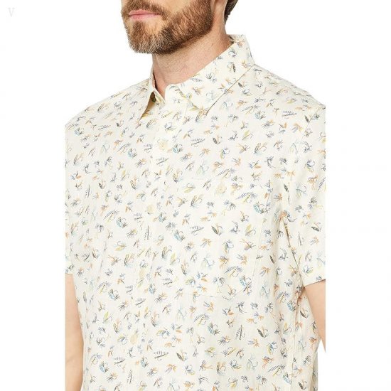 L.L.Bean Signature Woven Cotton Short Sleeve Shirt Regular Cream Fishing Flies ID-dknRcAvN