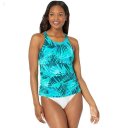 L.L.Bean BeanSport High-Neck Tankini Print Classic Teal Blue Palm ID-nNOSFpXu