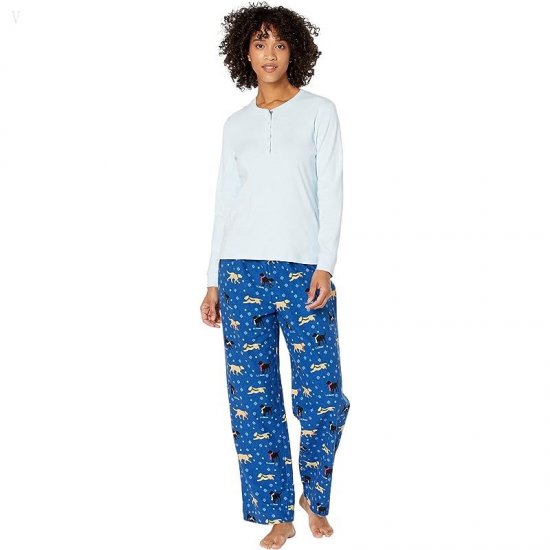 L.L.Bean Cozy Pajama Set Print Bright Blue Dog ID-acIJ8ZBb