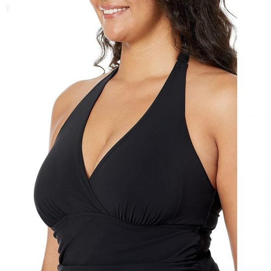 L.L.Bean Slimming Swimwear Clasp Halter Dress Black ID-TbGolgJo