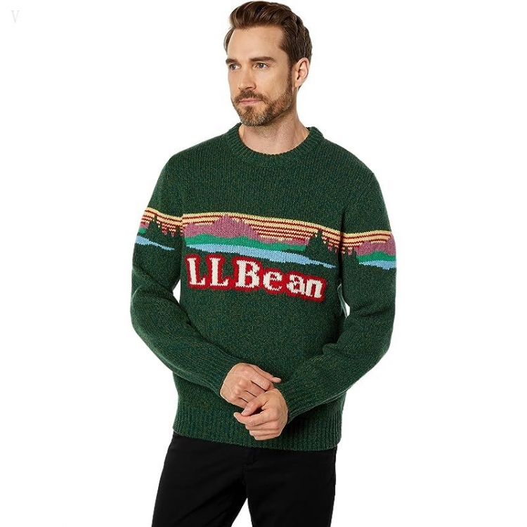 L.L.Bean Classic Raggwool Crew Sweater Intarsia Forest Shade Katahdin ID-MKouSgwW - Click Image to Close