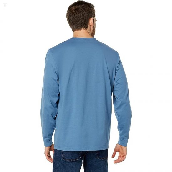 L.L.Bean Carefree Unshrinkable Tee with Pocket Long Sleeve Delta Blue ID-1ZAuFwtm