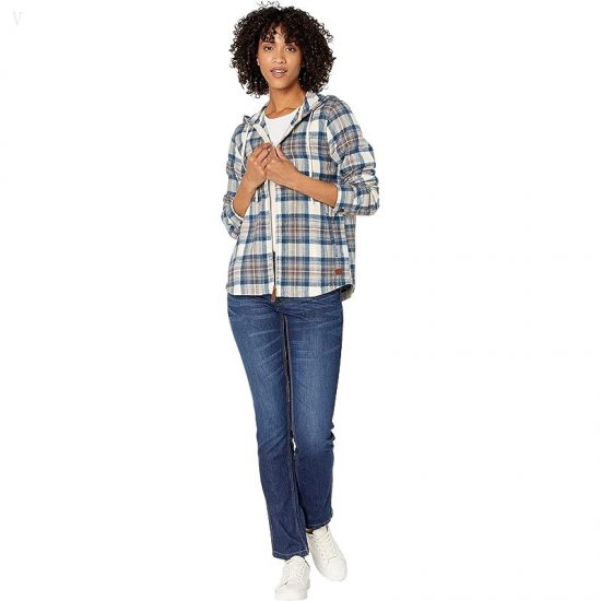 L.L.Bean Scotch Plaid Flannel Relaxed Fit Hoodie Indigo Tartan ID-7husb7Vy