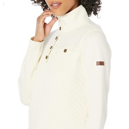 L.L.Bean Quilted Sweatshirt Mock Neck Tunic Cream ID-WM4ytiiX