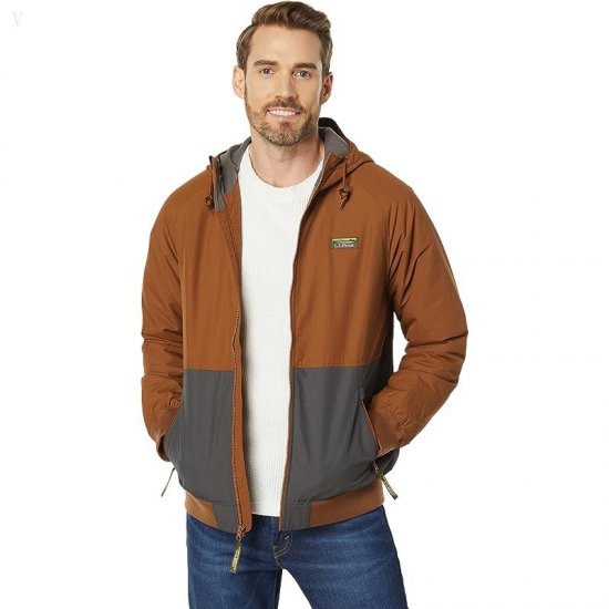 L.L.Bean Insulated Bomber Hoodie Color-Block Hazelnut/Alloy Gray ID-iScPdrHQ