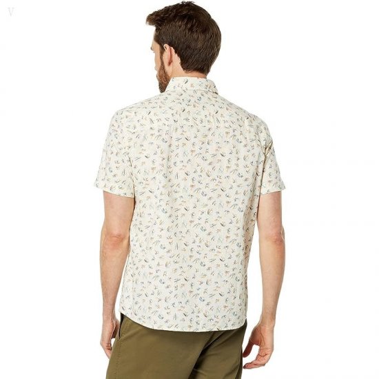 L.L.Bean Signature Woven Cotton Short Sleeve Shirt Regular Cream Fishing Flies ID-dknRcAvN