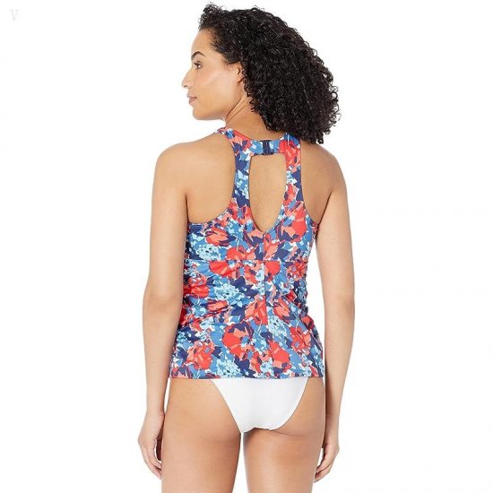 L.L.Bean BeanSport High-Neck Tankini Print Rustic Blue Vintage Floral ID-6nUBrOtj