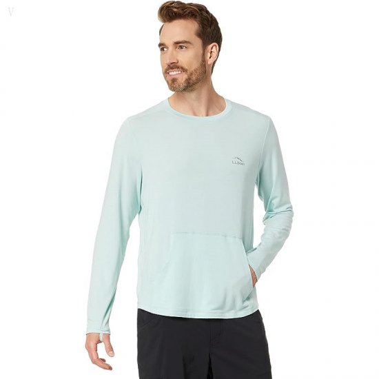 L.L.Bean Tropicwear Comfort Crew Long Sleeve Regular Pale Turquoise ID-oZRmq10U