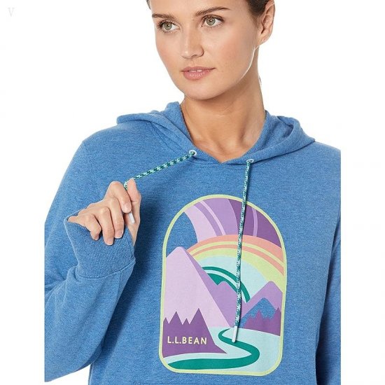 L.L.Bean Petite Bean\'s Cozy Camp Hoodie Graphic Marine Blue Heather Mountain Path ID-k1CZjkRj