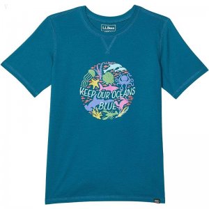 L.L.Bean Organic Short Sleeve Tee (Little Kids) Deep Turquoise Oceans ID-HsA8rZvN