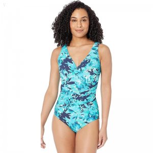 L.L.Bean Slimming Swimwear Tanksuit Print Darkest Navy Flowers ID-Bf5t3Ywc