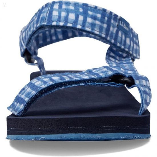 L.L.Bean Maine Isle 4 Point Sandal Print Marine Blue Gingham ID-DeZyjGLa