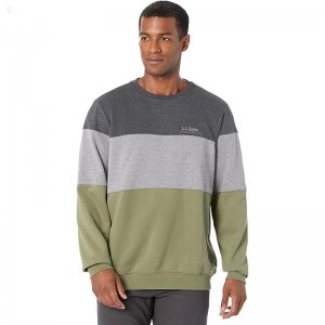 L.L.Bean 1912 Sweatshirt Crew Neck Color-Block - Tall Deep Olive/Charcoal Heather ID-1CzfTLKW