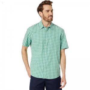 L.L.Bean Organic Seersucker Shirt Short Sleeve Slightly Fitted Plaid Pale Turquoise ID-y3Ba6DZk