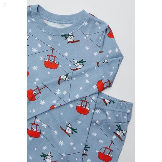 L.L.Bean Organic Cotton Fitted Pajamas (Big Kids) Soft Blue Skiing Bear ID-xhXiQSet