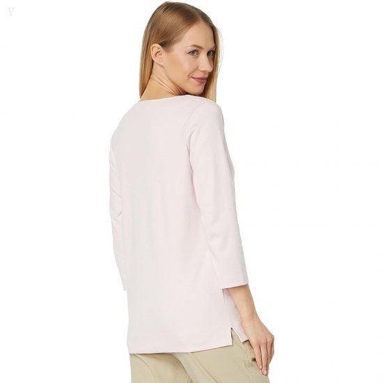 L.L.Bean Pima Tops Split-Neck Tunic 3/4 Sleeve Pale Rose ID-I9SpdaH9