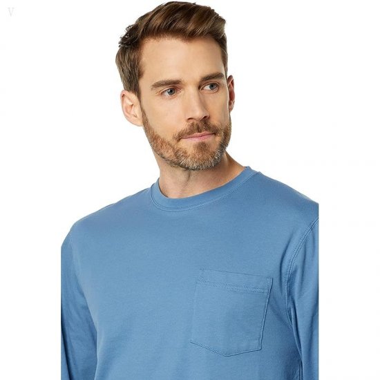 L.L.Bean Carefree Unshrinkable Tee with Pocket Long Sleeve Delta Blue ID-1ZAuFwtm
