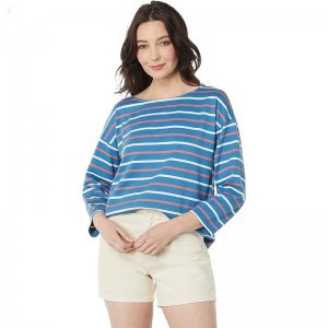 L.L.Bean Heritage Mariner Boatneck 3/4 Sleeve Stripe Marine Blue/Mineral Red ID-CrQ0NU8s