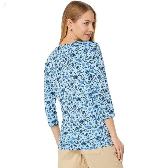 L.L.Bean Pima Cotton Shaped Jewelneck 3/4 Sleeve Print Lake Watercolor Floral ID-ArJwA6BO
