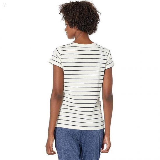 L.L.Bean Soft Stretch Supima Tee Crew Neck Striped Short Sleeve Sailcloth/Classic Navy ID-xuOSjesj