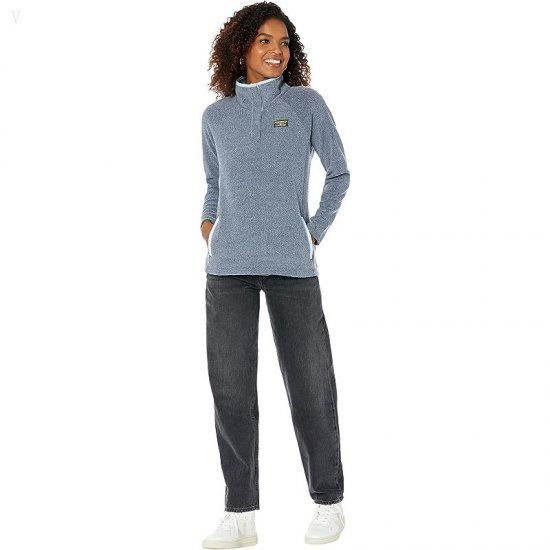 L.L.Bean Tumbled Sherpa 1/4 Snap Pullover Mallard Blue ID-fOG0cmVx