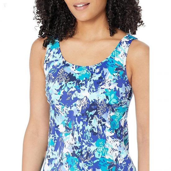 L.L.Bean BeanSport Scoop Neck Tankini Top Print Darkest Navy Multi Floral ID-Y13dar4J