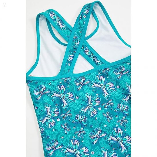 L.L.Bean Watersports Swim One-Piece (Little Kids) Teal Blue Butterfly ID-m6PdlJzo
