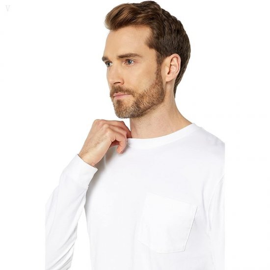 L.L.Bean Carefree Unshrinkable Tee with Pocket Long Sleeve White ID-BExiAkWP