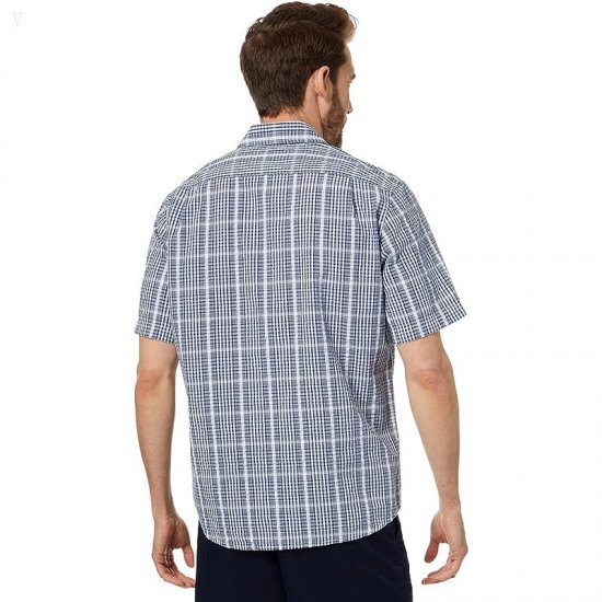 L.L.Bean Organic Seersucker Shirt Short Sleeve Slightly Fitted Plaid True Navy ID-Jz9qEfyf