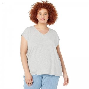 L.L.Bean Plus Size Beyond Soft Short Sleeve V-Neck Tee Light Gray Heather ID-dbmjnBp3