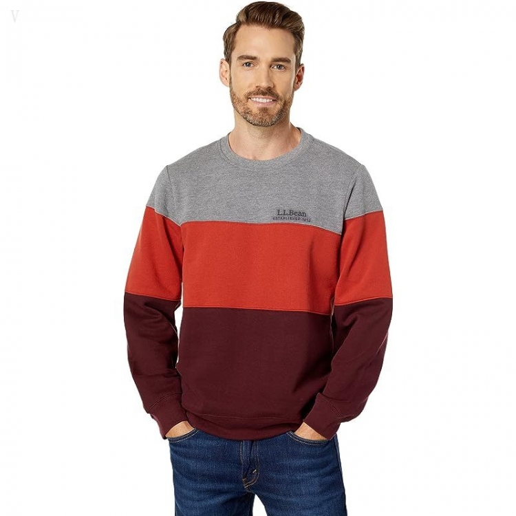 L.L.Bean 1912 Sweatshirt Crew Neck Color-Block Regular Deep Wine/Gray Heather ID-wT73KPj8 - Click Image to Close