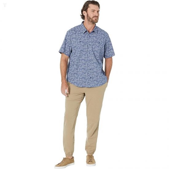 L.L.Bean Lakewashed Camp Shirt Short Sleeve Traditional Fit Vintage Indigo Camo ID-OlYl18Yo