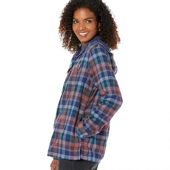 L.L.Bean Fleece Lined Flannel Shirt Hoodie Plaid Black Plum ID-yrXKeqYm