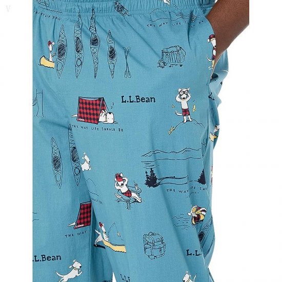 L.L.Bean Comfort Stretch Woven Sleep Pants - Tall Light Teal Buddy The Dog ID-5HSWRuCl