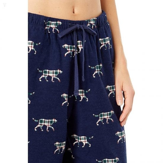 L.L.Bean Bean\'s Flannel Pants Print Bright Navy Plaid Dog ID-6VVnUFqo
